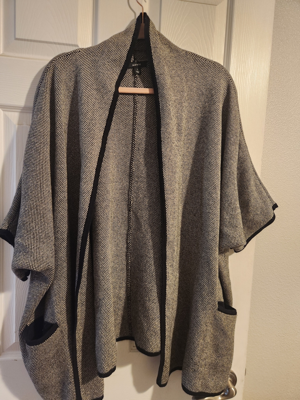 Alfani Black & Gray Knit Open-Front Poncho Wrap